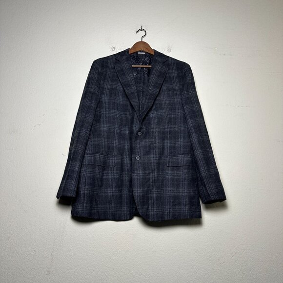 Joseph Abboud Blazer Coat Jacket Men 44L Wool Formal Blue Plaid Paisley Lining - Picture 1 of 16